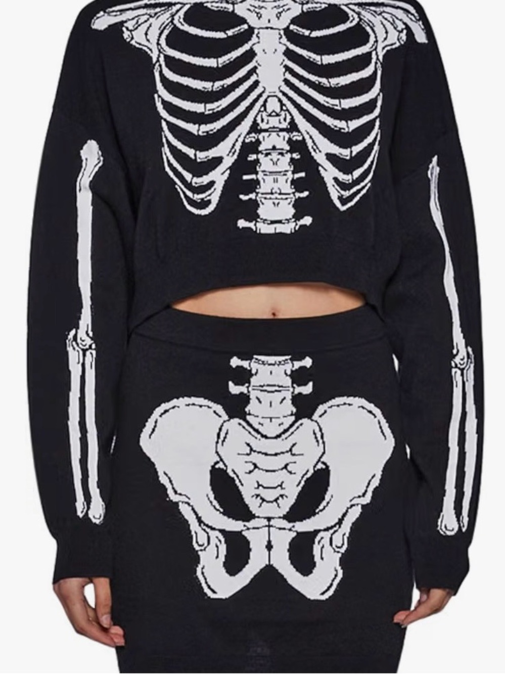 Dolls Kill Trickz N Treatz Skeleton Halloween Costume Sweater & Skirt Set Size S